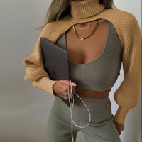 Nouveau Pull Femme Sexy en Maille à Col Montant et Manches Longues Bouffantes 2026
