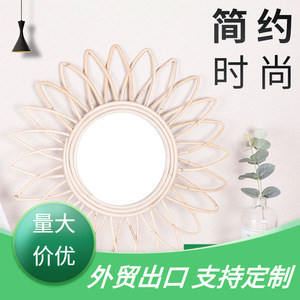 Nordic Style Woven Rattan <b>Mirror</b> Round <b>Wall</b> Mounted <b>Silver</b> Lens Decorative Hanging <b>Mirror</b> For Bedroom Hotel Homestay - Product Image 5