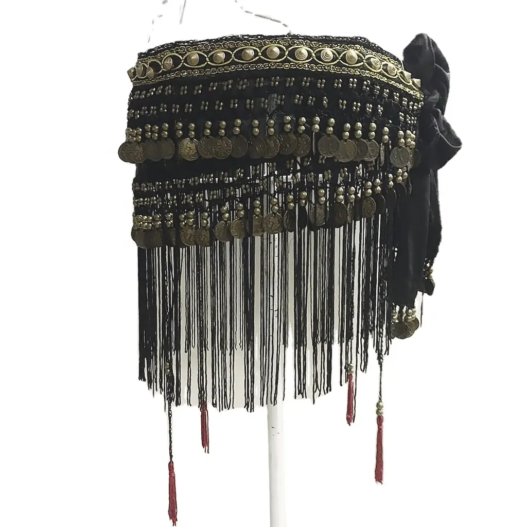 Bestdance Belly Dance Costume Hip Scarf Tribal Fringe Tassel Belt Copper Coins Skirt