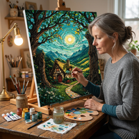 Peinture à l'huile et acrylique DIY, paysage naturel brossé, arbres du pays, impression numérique sur toile de coton