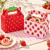 Boîte cadeau portable en papier motif fraise avec doublure en éponge et poignée de transport pour l'emballage de gâteaux, cupcakes et événements festifs