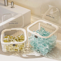 Boîte de rangement transparente en PET, conteneur pour billes de lessive, organisateur d'accessoires capillaires, boîte de rangement de bureau pour articles divers avec couvercle en plastique PET