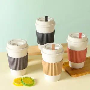 Wholesale Wheat Straw Travel Coffee Mug Leakproof Portable Car Coffee Cups With Lid