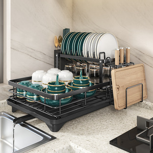 Kitchen Drain <b>Rack</b> 2 Tier Foldable Movable Sink <b>Dish</b> Drying <b>Rack</b> Tableware Storage Box - Product Image 1