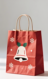 Bolsa de Papel Kraft Portátil con Asa Larga, Bolsa de Regalo Navideña, Bolsa de Color Rojo - Product Image 4