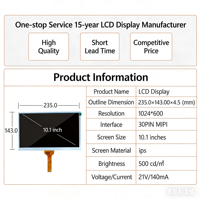 Écran LCD 10,1 pouces avec interface MIPI 30 broches, résolution 1024*600. Affichage dédié au contrôle industriel.