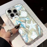 Coque de téléphone portable en soie argentée à motif floral étoile de mer Big Fish pour iPhone 8 X Xr Xs Max 13 14 15 16 17 18 Pro Max