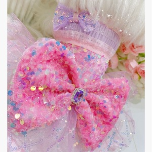 Robe de princesse pour animaux de compagnie, en polyester uni rose, avec nœud à paillettes, jupe bouffante, vêtements pour chien, mode quatre saisons - Product Image 4