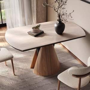 Oval <b>Solid</b> <b>Wood</b> Dining <b>Table</b> With Cone Base Modern Minimalist Design For Home Use - Product Image 1