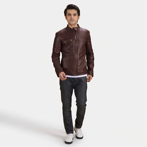 Pocket Style Windproof Outfit <b>Men</b> <b>Leather</b> <b>Jacket</b> Long Sleeved Regular Fit <b>Men</b> <b>Leather</b> <b>jacket</b> for <b>men</b> - Product Image 1