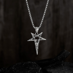 Collier pendentif œil <span class=keywords><strong>du</strong></span> <span class=keywords><strong>diable</strong></span> <span class=keywords><strong>pentagramme</strong></span> viking en acier inoxydable vintage hip hop, bijoux pour hommes - Product Image 3