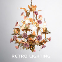 Lustre vintage français en forme de rose, en métal et acier, avec LED, pour hôtel, salon, chambre, boutique