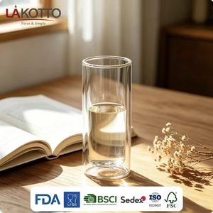 Vaso de Vidrio de Borosilicato de Alta Resistencia LAKOTTO, Doble Pared, Apto para Lavavajillas y Microondas, Reutilizable para Uso Diario - Product Image 5