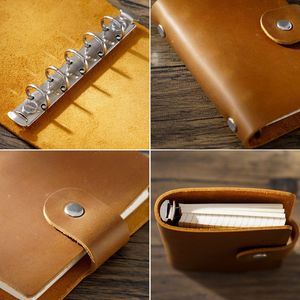 Planificador de bolsillo de cuero genuino A8 hecho a mano, organizador Retro, Bloc de notas diario, anillos de plata de 5 agujeros, Mini cuaderno, cuaderno promocional - Product Image 5
