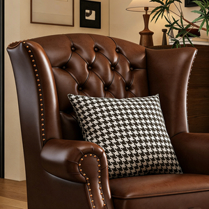 <span class=keywords><strong>Fauteuil</strong></span> moderne en bois massif et cuir, chaise décontractée vintage avec dossier à oreilles, mobilier pour appartements et salons d'hôtels. - Product Image 2