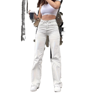 Venta al por mayor de pantalones de corte bootcut retro, transpirables, de cintura media, estilo casual europeo-americano, de alta calidad, para uso diario y estilo urbano. - Product Image 1