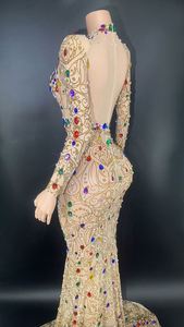 Novos Estilos de Roupas 2023: Vestido de Noiva de Renda com Cristais Coloridos e Manga Longa para Festas Femininas - Product Image 4