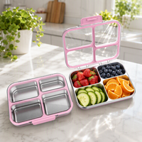 Boîte à lunch bento Risheng sans BPA, chauffable, étanche, 4 compartiments, mignonne, pour nouveau-nés et enfants, avec couvercle transparent, en acier inoxydable de qualité alimentaire, pour l'école