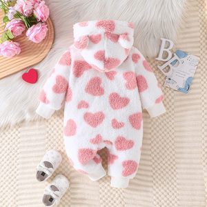 Ropa de Bebé Unisex, Mono de Felpa Cálido con Cierre y Lindo Estampado de Corazones, Ropa Casual para Bebés Gateando, Multicolor - Product Image 6