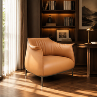 Fauteuil de salon nordique en cuir cigare, ergonomique, pour chambre à coucher, style moderne