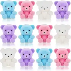 Custom colorful teddy flocking bear mini creative miniature plush stuffed bear decorations for birthday baby shower wedding