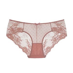 Culottes Bikini Femme Rose à Dentelle Florale en Maille Transparente Ultra-fines Respirantes Taille Moyenne – Vente en Gros OEM ODM - Product Image 1