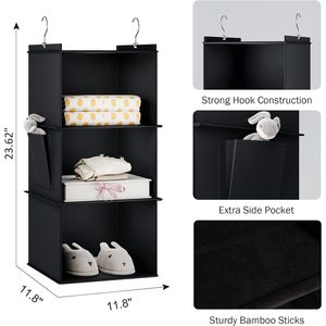 Organisateur de placard suspendu à 3 étagères, noir, en tissu non tissé, pour rangement derrière la porte, fixation murale, pour organiser les vêtements - Product Image 3