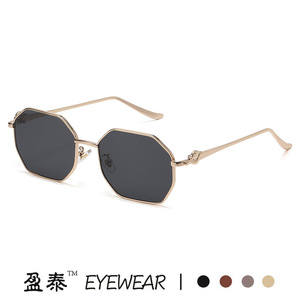 Lunettes de soleil polygonales en métal Yingtai, monture dorée, protection UV400, unisexes, tendance - Product Image 2