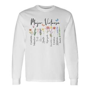 T-shirt à manches longues avec phrases religieuses espagnoles pour femme vertueuse, design inspiré de la foi - Product Image 1