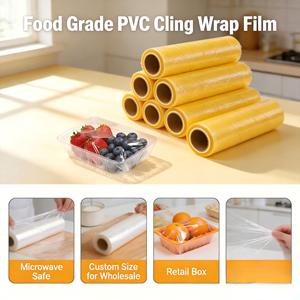 Película Adhesiva <span class=keywords><strong>de</strong></span> PVC <span class=keywords><strong>de</strong></span> Grado Alimenticio, Suave, Transparente, Resistente a la Humedad, para Envolver <span class=keywords><strong>Pan</strong></span> y Verduras, 30-50cm, Venta al por Mayor - Product Image 6
