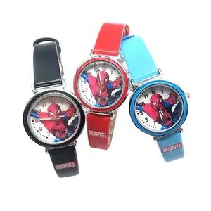 Promotionele Ronde Glazen Case Lederen Band Quartz Horloges Cartoon Kinderen Kids Horloge