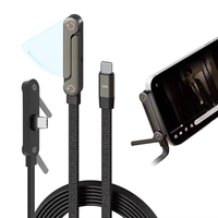 Câble de charge rapide 5A à angle droit en nylon tressé 240W avec support de téléphone portable pour ordinateur, transfert de données 480 Mbps