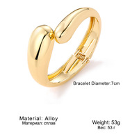 Nouveau Bracelet JONC Ouvert Goutte d'Eau Épais en OR PlaquÉ Or CCB Goutte d'Eau Lisse Métal Grand ExagÉrÉ pour Femme