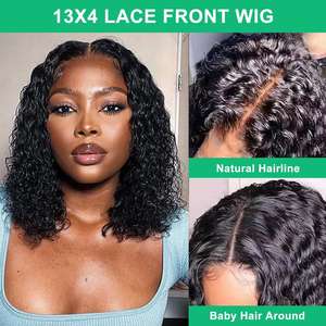 Vente en gros 8-16 pouces 10A Brésilien Vague d'Eau Bob 13*4 Frontal <span class=keywords><strong>Cheveux</strong></span> Humains Lace Perruque <span class=keywords><strong>Cheveux</strong></span> <span class=keywords><strong>Courts</strong></span> Charismatique Jeune Coiffures Bouclées - Product Image 2