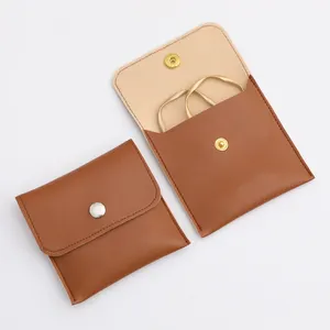 Luxury Leather Jewelry Packing Bag Necklace Snap Button Envelope Pouch Custom