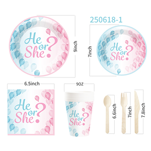 DAMAI Baby Shower Theme <b>Disposable</b> Dessert Dinner Paper Plates Cup Napkin with Boy or Girl Tableware Set for Party Supplies - Product Image 5