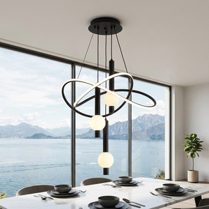 Lustre de plafond LED moderne en fer doré et noir, style nordique, avec suspension longue réglable pour cuisine, salle à manger et salons - Product Image 2