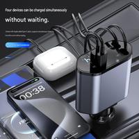 Pengisi Daya Mobil Listrik PD Retractable 4-in-1 Pengisian Cepat 2 Port USB & Kompatibilitas Kamera 65W Adaptor Universal