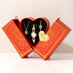 Women's Creative Gift Set Fashion Light Luxury Jewelry Set Heart-Shaped Watch Bracelet Gift Box Gifting Valentine's Day Gift