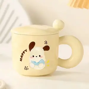 New Trending Matte Cream Color Cute Dog Ceramic Cup Mug Coffee Mug Happy Life