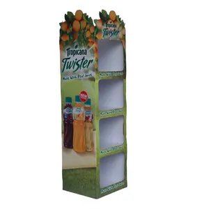 Kustom karton bergelombang POP lantai toko ritel Unit tampilan berdiri rak Supermarket tampilan kotak kertas minuman buah