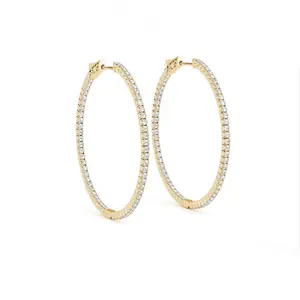 Large hoop earring diamond inside out hoop earrings with zirconia in 14K yellow gold