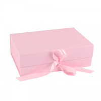 Boîte cadeau rigide pliable en carton rose haut de gamme de luxe avec ruban pour vêtements et chaussettes