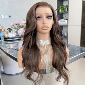 Peluca sintética de fibra resistente al calor con encaje frontal, larga, ondulada, para mujer, color marrón, 13x4, pre-arrancada, sin pegamento - Product Image 2