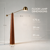 Lampadaire LED contemporain en cuir avec bras lesté réglable, hauteur 175 cm, prise US, abat-jour métallique, style américain pour salon