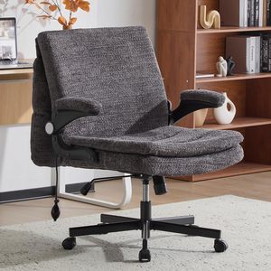 Criss Cross Legged Office <b>Chair</b> with Flip-Up <b>Back</b>&Dynamic Airbag Lumbar <b>Support</b>, Wide Seat Desk <b>Chair</b>, Flip-Up Arms with Wheels - Product Image 1