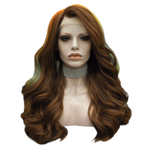 วิกผมสังเคราะห์แบบลูกไม้ด้านหน้า ประดับด้วยเส้นใยทินเซล ยาวเป็นลอนธรรมชาติ สีรุ้ง สำหรับแดร็กควีน - Product Image 1