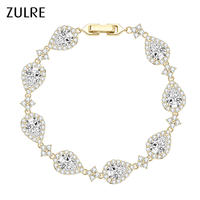 Bracelets et Joncs de Joaillerie Fine en Or Rempli 14K, avec Moissanite Ronde, Motif Trèfle à Quatre Feuilles, Ensemble Goutte d'Eau et Bracelet Tennis de Mariage