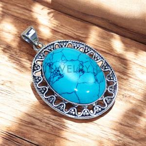 925 plata esterlina nuevo diseñador joyería turquesa piedra preciosa colgante - Product Image 1