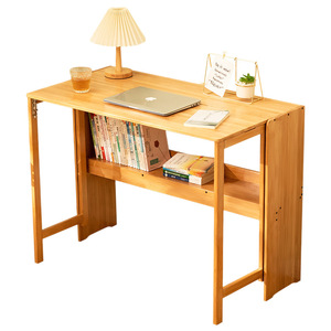 Foldable Wooden <b>Computer</b> <b>Desk</b> With Bookshelf <b>Space</b> <b>Saving</b> Bedroom Study <b>Desk</b> Minimalist Modern Style - Product Image 5
